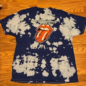 The Rolling Stones Bleached Tie Dye Graphic T Shirt Womens XL Blue White NWOT